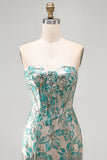 Lake Blue Jacquard Sweetheart Corset Fringed Bodycon Homecoming Dress