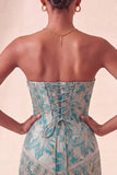 Lake Blue Jacquard Sweetheart Corset Fringed Bodycon Homecoming Dress