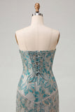 Lake Blue Jacquard Sweetheart Corset Fringed Bodycon Homecoming Dress