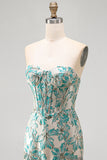 Lake Blue Jacquard Sweetheart Corset Fringed Bodycon Homecoming Dress