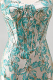 Lake Blue Jacquard Sweetheart Corset Fringed Bodycon Homecoming Dress