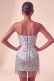 Lake Blue Jacquard Sweetheart Corset Fringed Bodycon Homecoming Dress