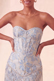 Lake Blue Jacquard Sweetheart Corset Fringed Bodycon Homecoming Dress