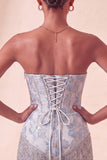 Lake Blue Jacquard Sweetheart Corset Fringed Bodycon Homecoming Dress