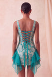 Champagne Jacquard Square Neck Ruffle Homecoming Dress with Lace-up Back