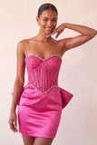 Silver Sweetheart Bodycon Corset Homecoming Dress with Bow