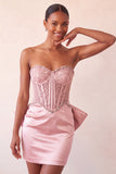 Silver Sweetheart Bodycon Corset Homecoming Dress with Bow