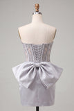 Silver Sweetheart Bodycon Corset Homecoming Dress with Bow