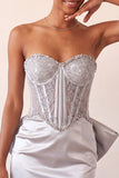 Silver Sweetheart Bodycon Corset Homecoming Dress with Bow