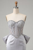 Silver Sweetheart Bodycon Corset Homecoming Dress with Bow
