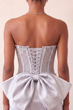 Silver Sweetheart Bodycon Corset Homecoming Dress with Bow