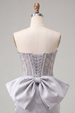 Silver Sweetheart Bodycon Corset Homecoming Dress with Bow