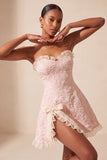 Cute Blush Jacquard A Line Ruffled Sweetheart Homecoming Dress with Slit