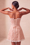 Cute Blush Jacquard A Line Ruffled Sweetheart Homecoming Dress with Slit
