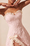 Cute Blush Jacquard A Line Ruffled Sweetheart Homecoming Dress with Slit