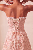 Cute Blush Jacquard A Line Ruffled Sweetheart Homecoming Dress with Slit