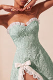 Cute Blush Jacquard A Line Ruffled Sweetheart Homecoming Dress with Slit