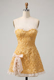 Cute Blush Jacquard A Line Ruffled Sweetheart Homecoming Dress with Slit