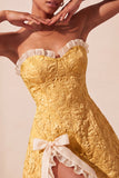 Cute Blush Jacquard A Line Ruffled Sweetheart Homecoming Dress with Slit