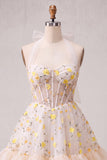 Light Yellow Halter A Line Corset Ruffled Homecoming Dress with Lace-up Back