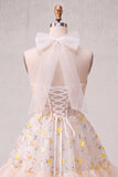 Light Yellow Halter A Line Corset Ruffled Homecoming Dress with Lace-up Back