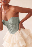 Pink Sweetheart A Line Tiered Jacquard Corset Homecoming Dress with Lace-up Back