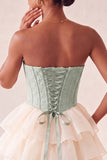 Pink Sweetheart A Line Tiered Jacquard Corset Homecoming Dress with Lace-up Back