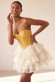 Pink Sweetheart A Line Tiered Jacquard Corset Homecoming Dress with Lace-up Back