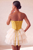 Pink Sweetheart A Line Tiered Jacquard Corset Homecoming Dress with Lace-up Back