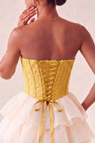 Pink Sweetheart A Line Tiered Jacquard Corset Homecoming Dress with Lace-up Back