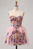 Sequin Corset A Line Sweetheart Red Homecoming Dress with Ruffles
