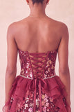 Sequin Corset A Line Sweetheart Red Homecoming Dress with Ruffles