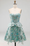 Sequin Corset A Line Sweetheart Red Homecoming Dress with Ruffles