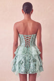 Sequin Corset A Line Sweetheart Red Homecoming Dress with Ruffles