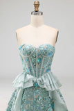 Sequin Corset A Line Sweetheart Red Homecoming Dress with Ruffles