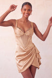 Lake Blue Bodycon Ruched Basque Corset Homecoming Dress with Sash