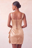 Lake Blue Bodycon Ruched Basque Corset Homecoming Dress with Sash