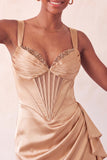 Lake Blue Bodycon Ruched Basque Corset Homecoming Dress with Sash
