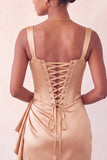 Lake Blue Bodycon Ruched Basque Corset Homecoming Dress with Sash