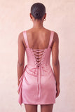 Lake Blue Bodycon Ruched Basque Corset Homecoming Dress with Sash