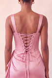 Lake Blue Bodycon Ruched Basque Corset Homecoming Dress with Sash