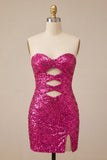 Sparkly Silver Cut Out Sweetheart Bodycon Homecoming Dress with Slit