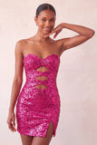 Sparkly Silver Cut Out Sweetheart Bodycon Homecoming Dress with Slit