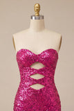 Sparkly Silver Cut Out Sweetheart Bodycon Homecoming Dress with Slit