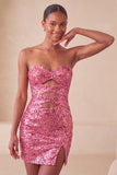 Sparkly Silver Cut Out Sweetheart Bodycon Homecoming Dress with Slit