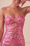 Sparkly Silver Cut Out Sweetheart Bodycon Homecoming Dress with Slit