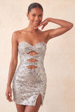 Sparkly Silver Cut Out Sweetheart Bodycon Homecoming Dress with Slit