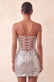 Sparkly Silver Cut Out Sweetheart Bodycon Homecoming Dress with Slit