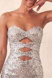 Sparkly Silver Cut Out Sweetheart Bodycon Homecoming Dress with Slit
