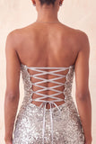 Sparkly Silver Cut Out Sweetheart Bodycon Homecoming Dress with Slit